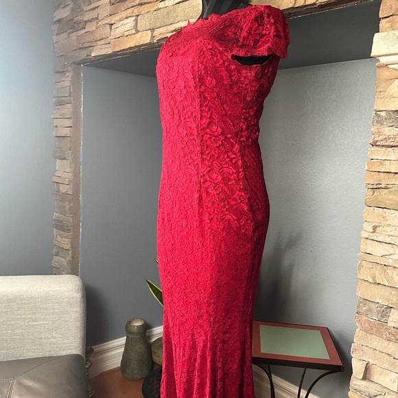 Whimsigoth Vamp Stretch Lace Maxi Gown Mermaid Fairygrunge Pinup Siren Red L - Picture 5 of 12